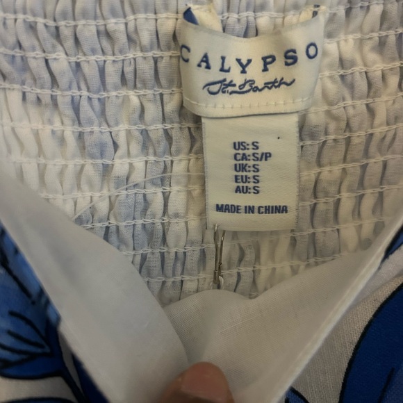 NWT CALYPSO‎ ST. BARTH Linen Blend Beaded Strap Placed Print Midi Dress SZ S - Picture 16 of 16